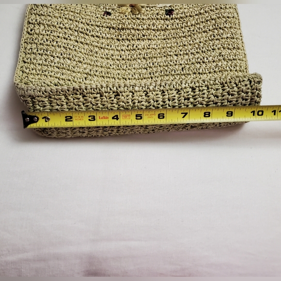 Vintage Fun Summer Straw Handbag With Bamboo Handles Floral Embroidered Boho - Picture 12 of 13